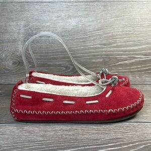 L.L. Bean Hearthside Red Suede Sherpa Lined Women’s Size 5M Moccasin Slippers